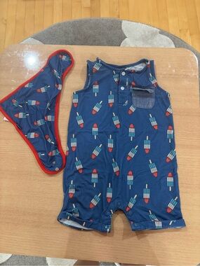 Andy and Evan Blue Popsicle Print Kids One-Piece Romper and Bib